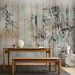 Wall Mural Descending paint - minimalist leaves on a background of wooden boards 142711 additionalThumb 6