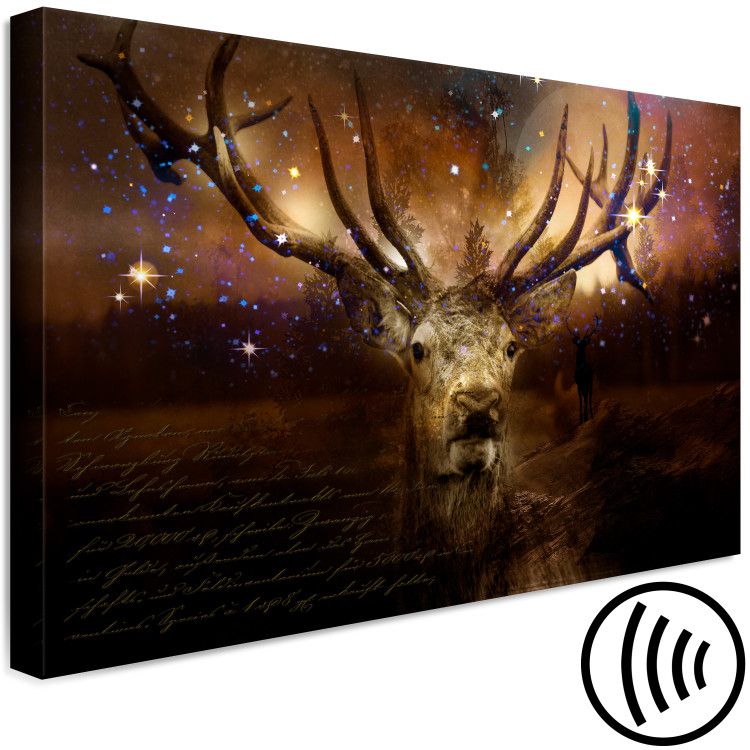 Canvas Print Deer Among the Stars (1-piece) - animal on brown forest background 143811 additionalImage 6