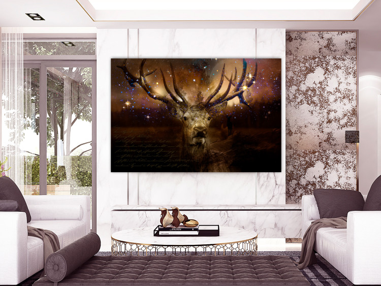 Canvas Print Deer Among the Stars (1-piece) - animal on brown forest background 143811 additionalImage 3