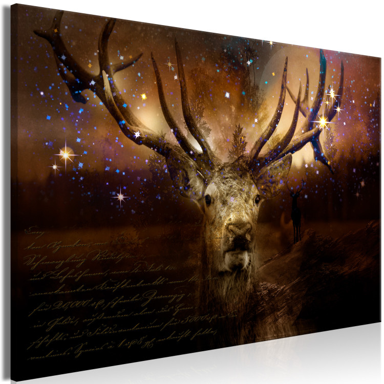 Canvas Print Deer Among the Stars (1-piece) - animal on brown forest background 143811 additionalImage 2