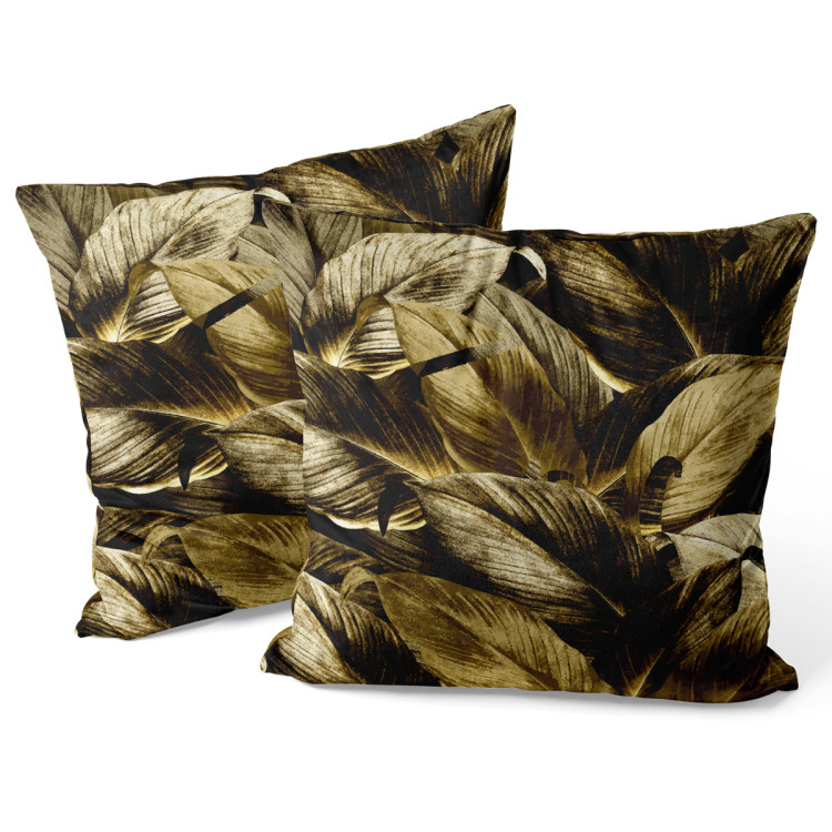 Decorative Velor Pillow Leafy thickets - a graphic floral pattern in brass tones 147111 additionalImage 3