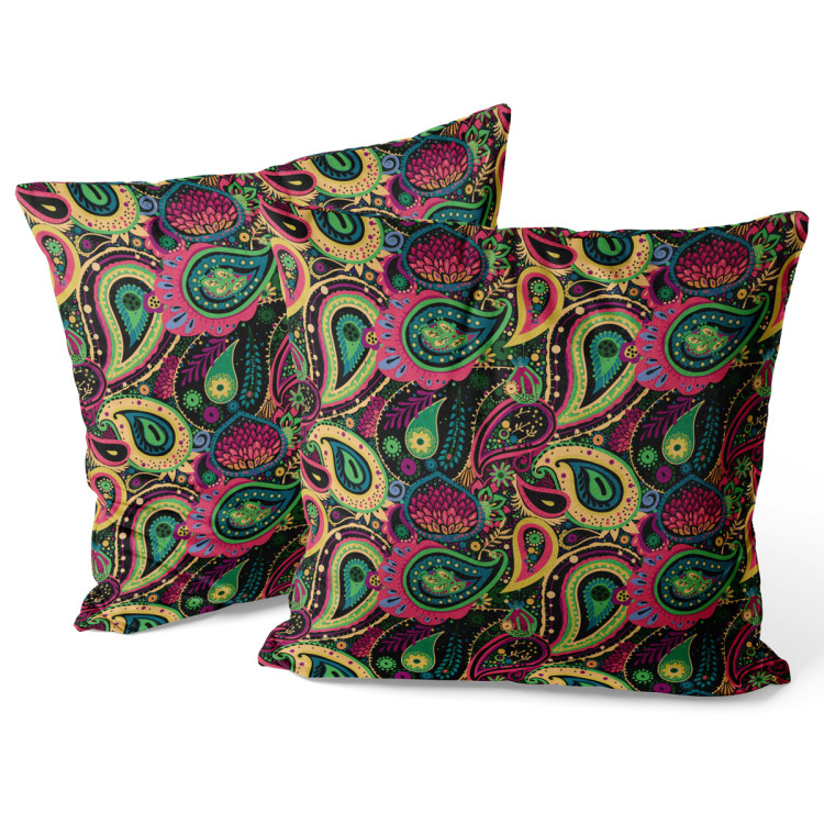Decorative Velor Pillow Colourful teardrops - composition with geometric motif and flowers 147311 additionalImage 3