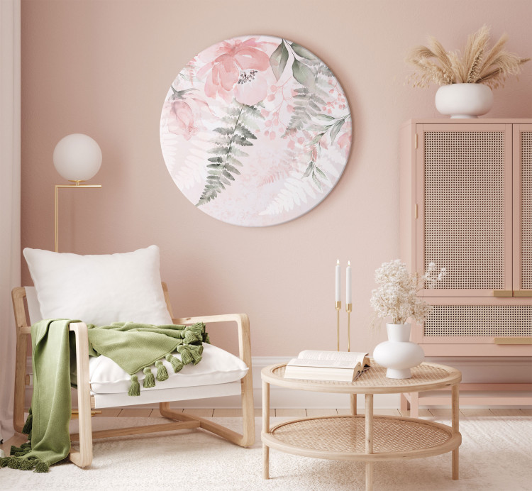 Round Canvas Pink Climbing Flowers - Roses and Ferns Painted With Watercolors 148911 additionalImage 4