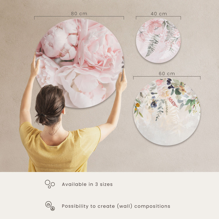 Round Canvas Pink Climbing Flowers - Roses and Ferns Painted With Watercolors 148911 additionalImage 6