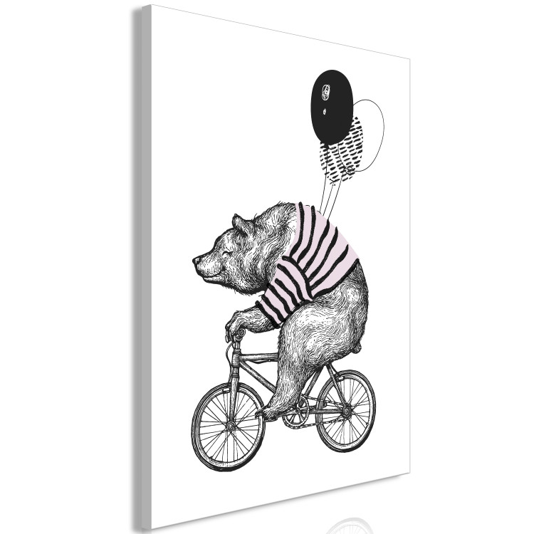 Canvas Print Bear on a Bicycle - Black and White Funny Drawing for Children 149811 additionalImage 2