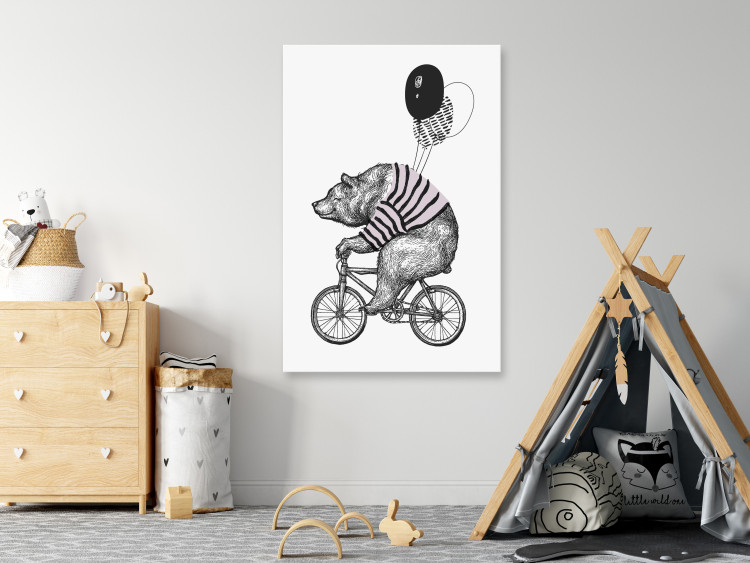 Canvas Print Bear on a Bicycle - Black and White Funny Drawing for Children 149811 additionalImage 3