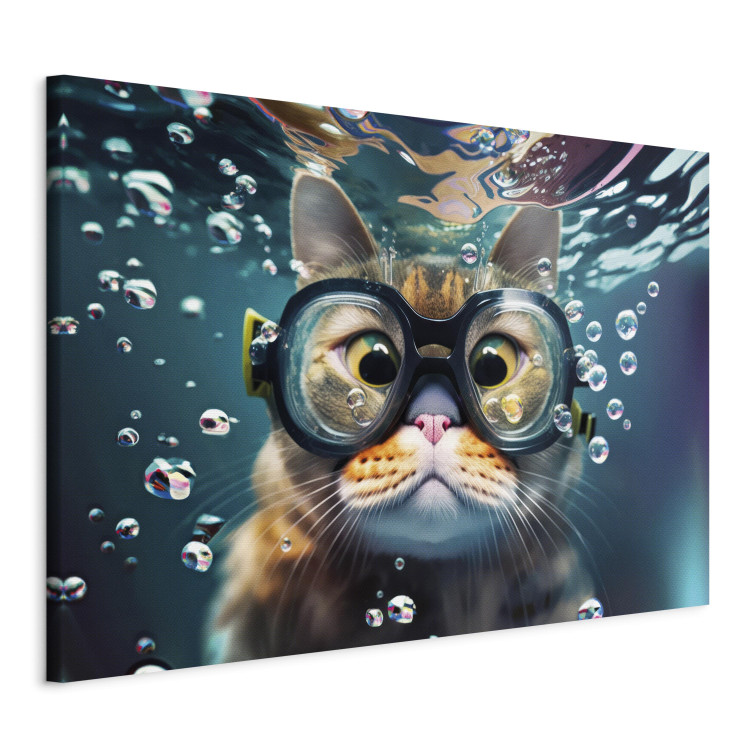 Canvas Art Print AI Cat - Diving Animal in Goggles Among Bubbles - Horizontal 150211 additionalImage 2