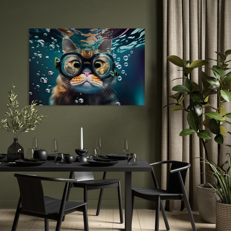 Canvas Art Print AI Cat - Diving Animal in Goggles Among Bubbles - Horizontal 150211 additionalImage 11