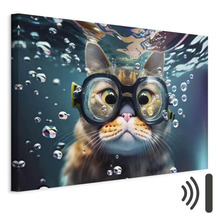 Canvas Art Print AI Cat - Diving Animal in Goggles Among Bubbles - Horizontal 150211 additionalImage 8
