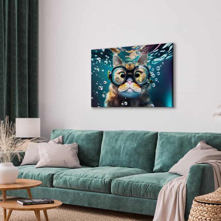 Canvas Art Print AI Cat - Diving Animal in Goggles Among Bubbles - Horizontal 150211 additionalImage 10