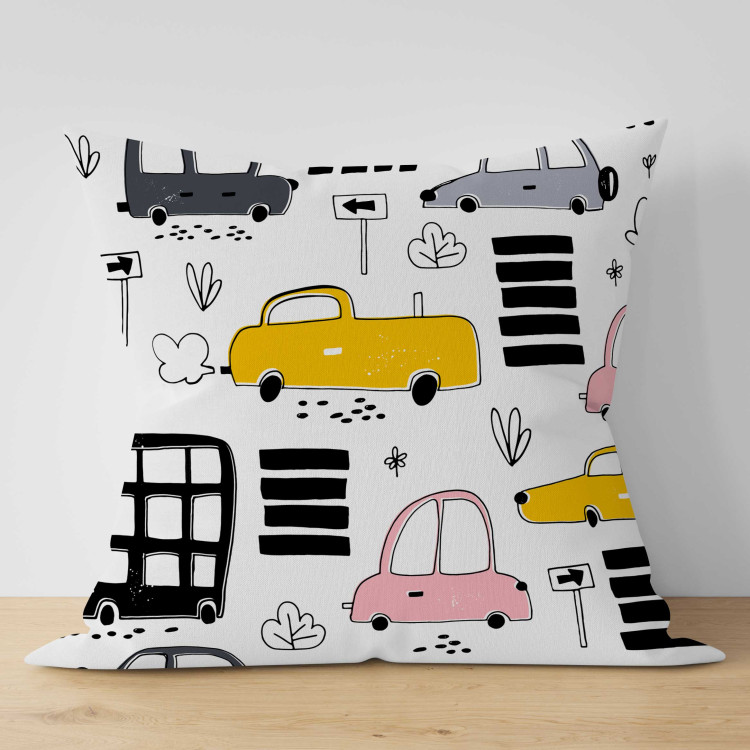 Decorative Microfiber Pillow Pleasant Journey - Sketches of Colorful Cars on a Minimalist Background 151311 additionalImage 4