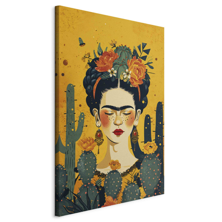 Large canvas print Frida With Cacti - Portrait of the Painter on an Orange Background [Large Format] 152211 additionalImage 2