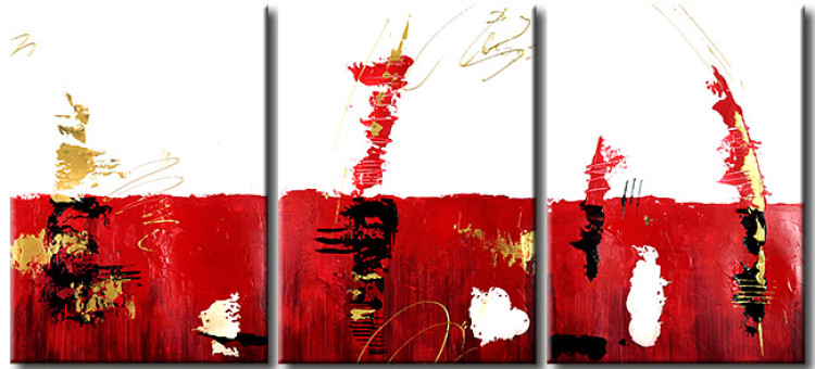 Canvas Golden Accents (3-piece) - abstract red and white composition 46611