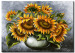 Canvas Art Print Sunflowers in a Pitcher (1-piece) - Bouquet of flowers on a gray background 48611