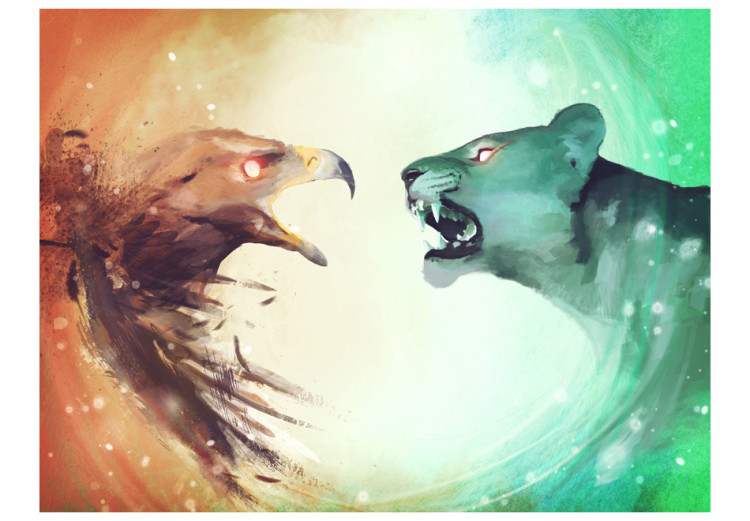 Photo Wallpaper Animal Duel - Abstraction of a fierce eagle and a blue lioness 61311 additionalImage 1