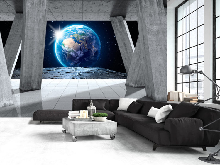 Wall Mural View from the moon - starscape of space with Earth and sun 72511