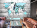 Wall Mural World in blue - world map in blue colours on wood 90211