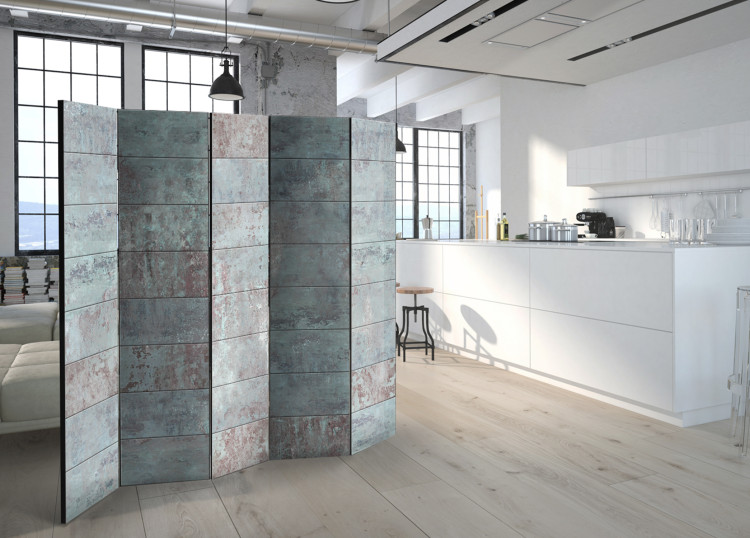 Room Divider Screen Turquoise Concrete II - texture resembling tiles of turquoise concrete 95411 additionalImage 2