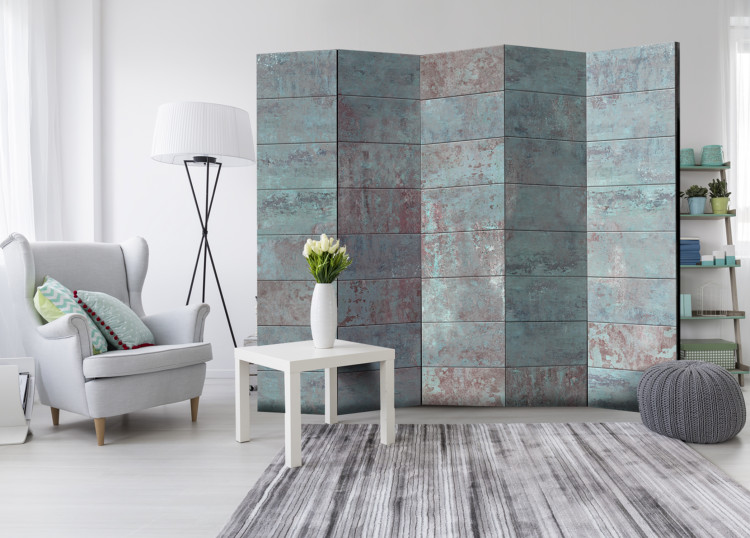 Room Divider Screen Turquoise Concrete II - texture resembling tiles of turquoise concrete 95411 additionalImage 4