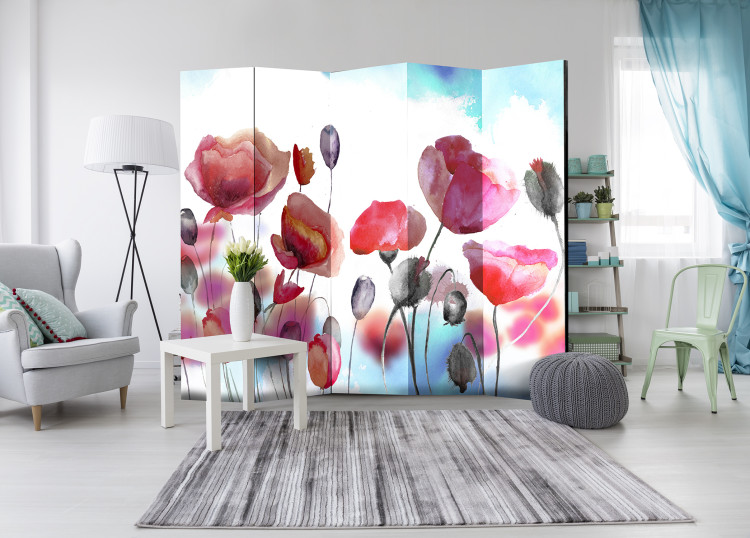 Room Separator Swayed by the Wind II - red poppy flowers on a light blue background 95611 additionalImage 4