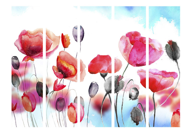 Room Separator Swayed by the Wind II - red poppy flowers on a light blue background 95611 additionalImage 3