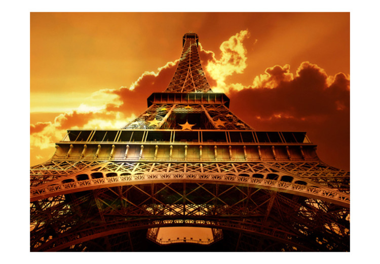 Wall Mural Urban architecture of Paris - the French Eiffel Tower from below in sepia 97211 additionalImage 1