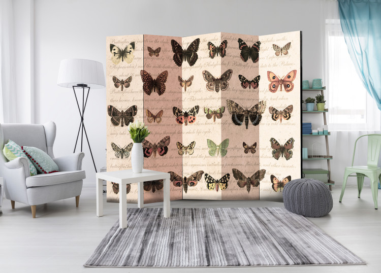Room Separator Retro Style: Butterflies II - colorful butterflies on paper with writings 97911 additionalImage 4