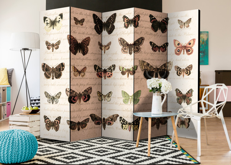 Room Separator Retro Style: Butterflies II - colorful butterflies on paper with writings 97911 additionalImage 2