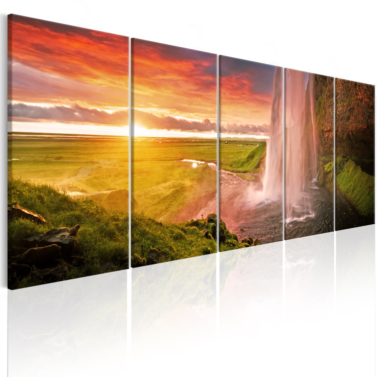 Canvas Print Sunny Waterfall (5-piece) - Landscape with Sunset in Mountains 105621 additionalImage 2