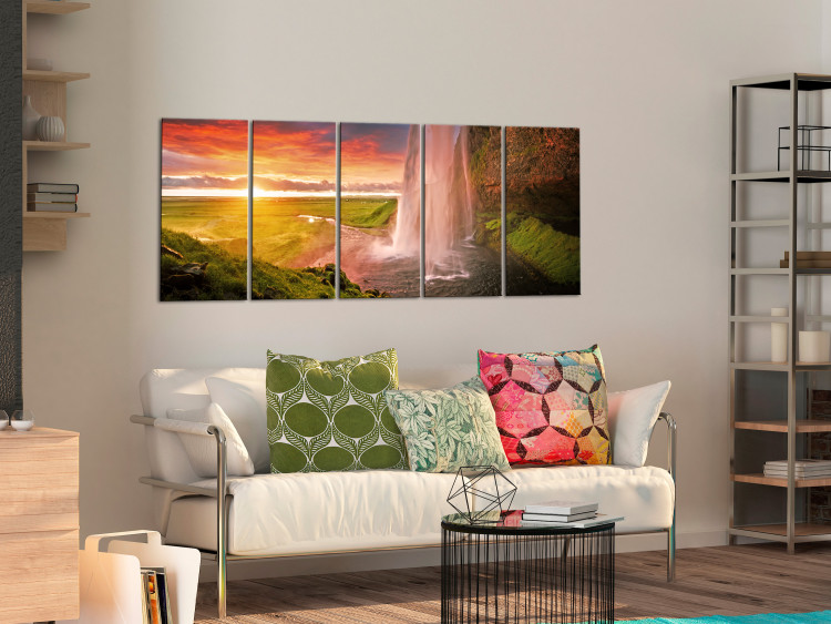 Canvas Print Sunny Waterfall (5-piece) - Landscape with Sunset in Mountains 105621 additionalImage 3