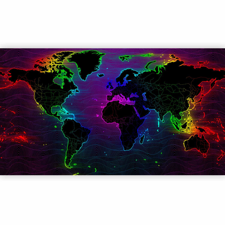 Photo Wallpaper Waves - world map with colourful outline of continents and dark background 106121 additionalImage 1