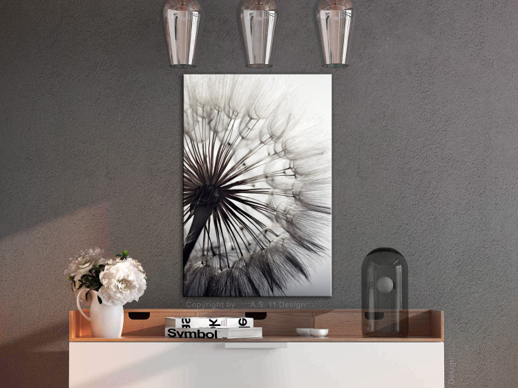 Canvas Art Print Portrait of a dandelion - close-up of a plant on a gray background 106821 additionalImage 3