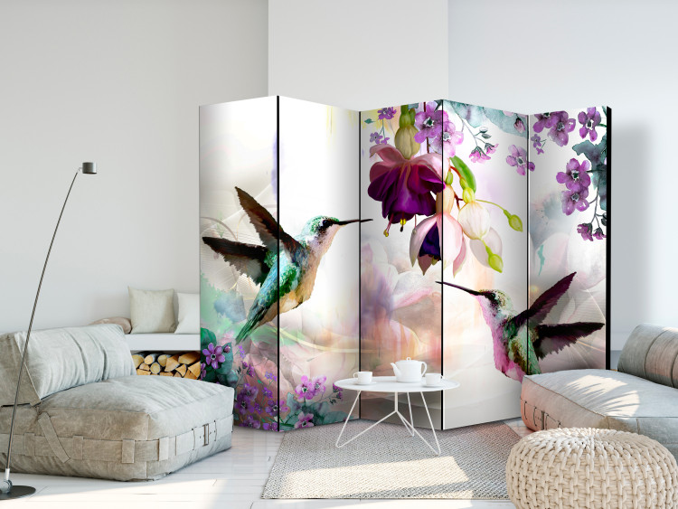 Folding Screen Hummingbirds and Flowers II - bird and colorful plants on a multicolored background 107421 additionalImage 2