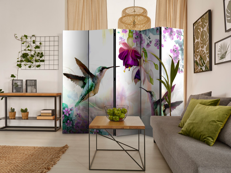 Folding Screen Hummingbirds and Flowers II - bird and colorful plants on a multicolored background 107421 additionalImage 4