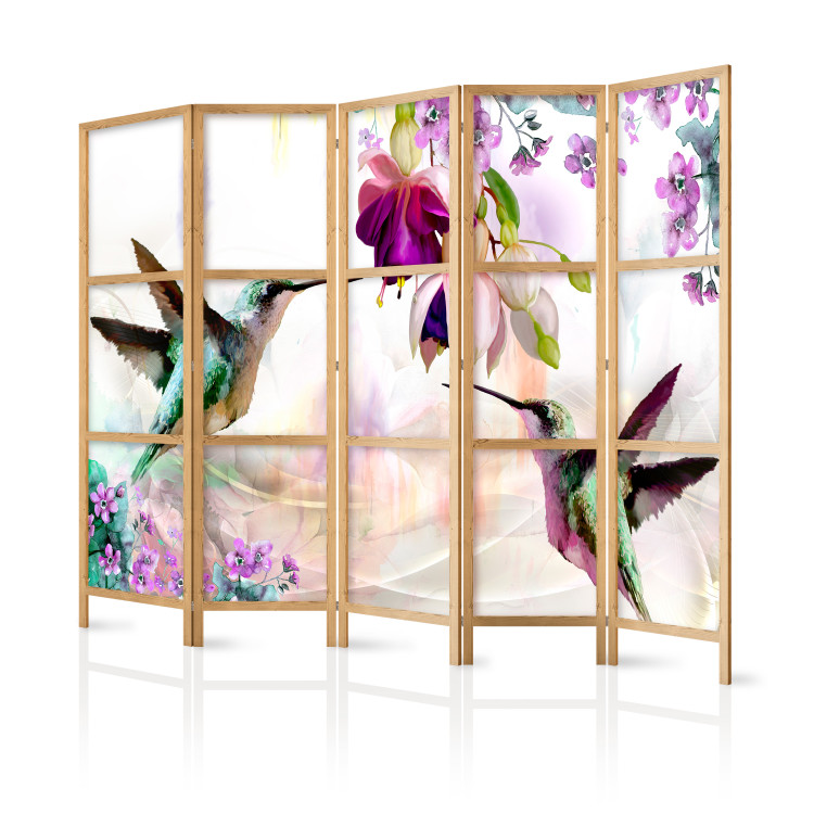 Folding Screen Hummingbirds and Flowers II - bird and colorful plants on a multicolored background 107421 additionalImage 5