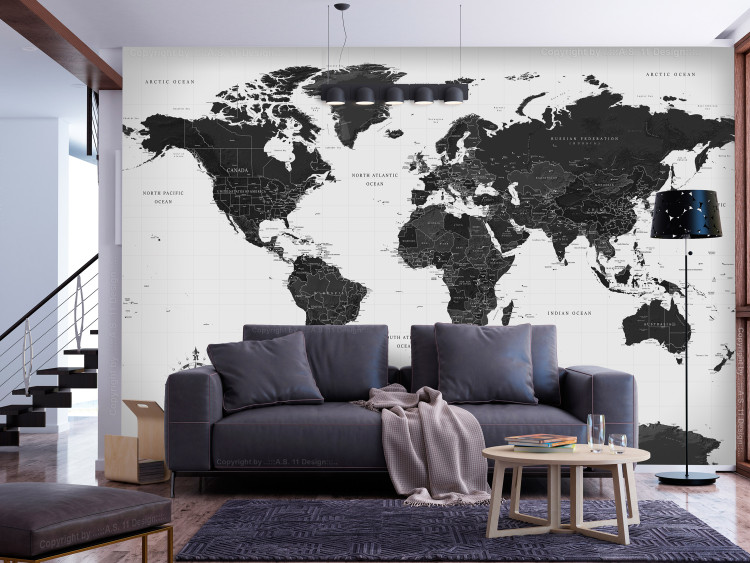 Photo Wallpaper Black and White Map 114521 additionalImage 2