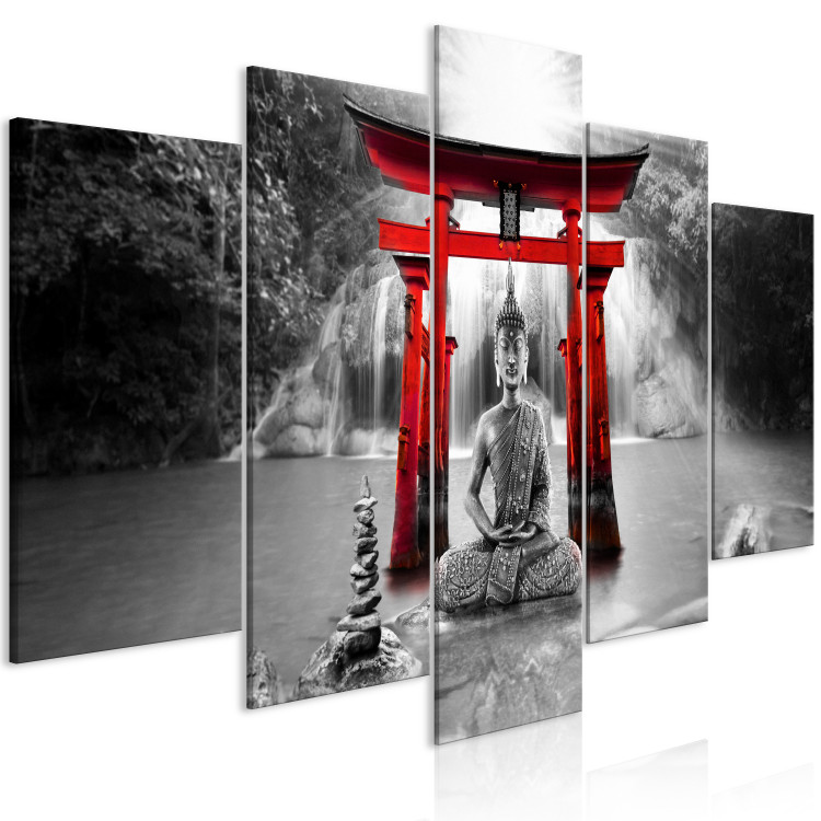 Canvas Buddha Smile (5 Parts) Wide Red 121921 additionalImage 2