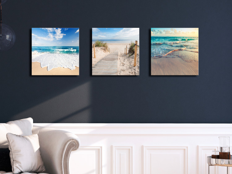 Canvas Art Print Blue Wave (3-part) - Maritime Landscape in Summer Sun Rays 122821 additionalImage 3