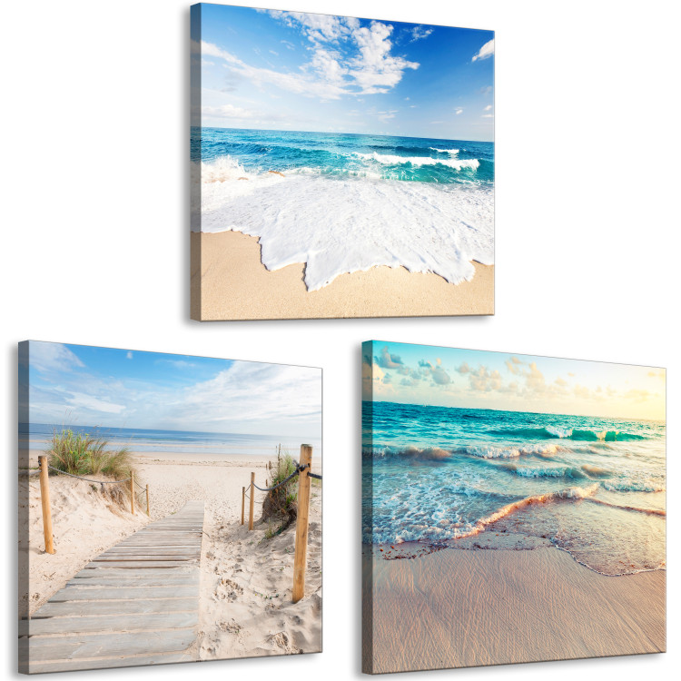 Canvas Art Print Blue Wave (3-part) - Maritime Landscape in Summer Sun Rays 122821 additionalImage 2