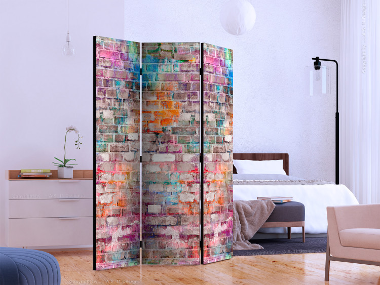 Room Divider Chromatic Wall - texture of gray bricks with a colorful hue 123021 additionalImage 2