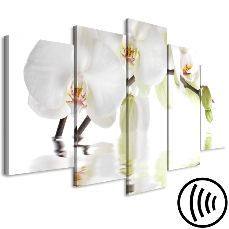Canvas Art Print Blooming orchid - abstract theme with white flower on white background 123421 additionalImage 6