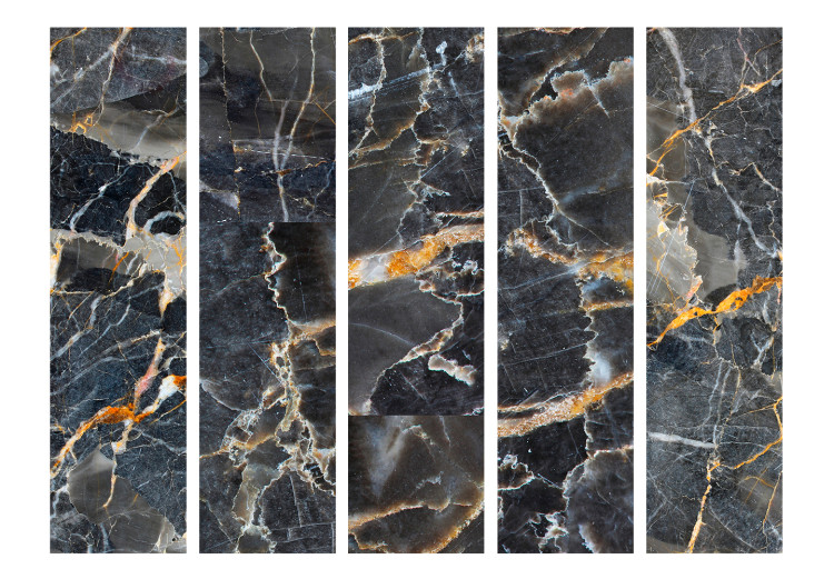 Folding Screen Black Marble II (5-piece) - dark pattern with a stone texture 124321 additionalImage 3