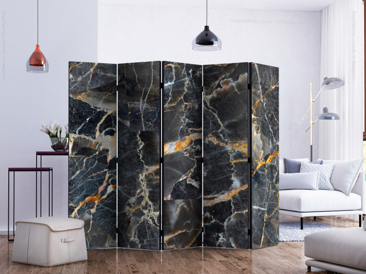 Folding Screen Black Marble II (5-piece) - dark pattern with a stone texture 124321 additionalImage 2