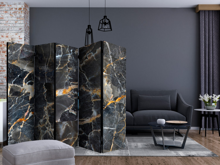 Folding Screen Black Marble II (5-piece) - dark pattern with a stone texture 124321 additionalImage 4