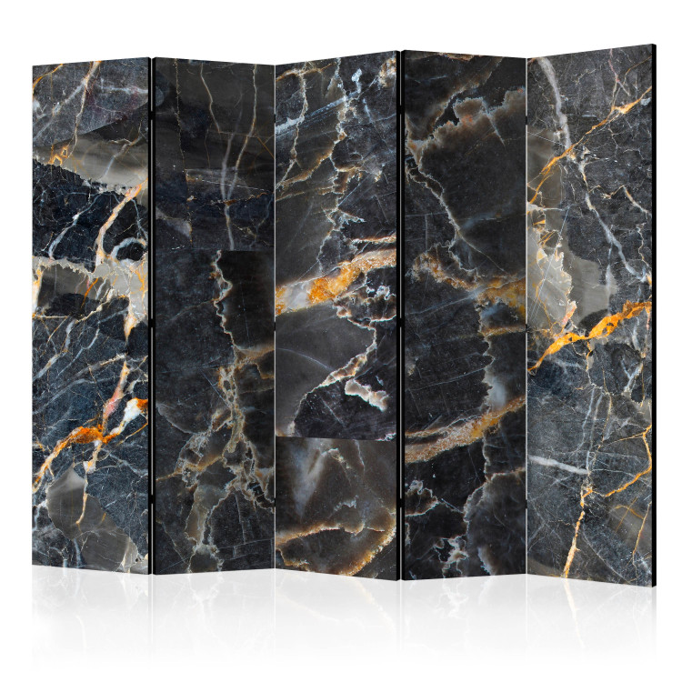 Folding Screen Black Marble II (5-piece) - dark pattern with a stone texture 124321