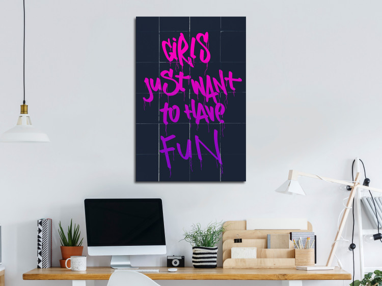 Canvas Print Girls want to have fun - English inscription in pink and purple 124421 additionalImage 3