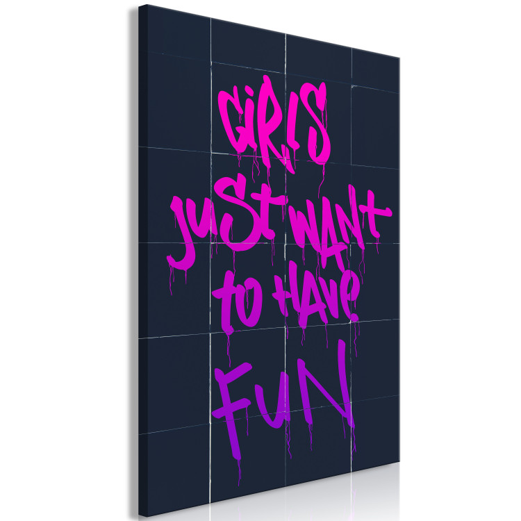 Canvas Print Girls want to have fun - English inscription in pink and purple 124421 additionalImage 2