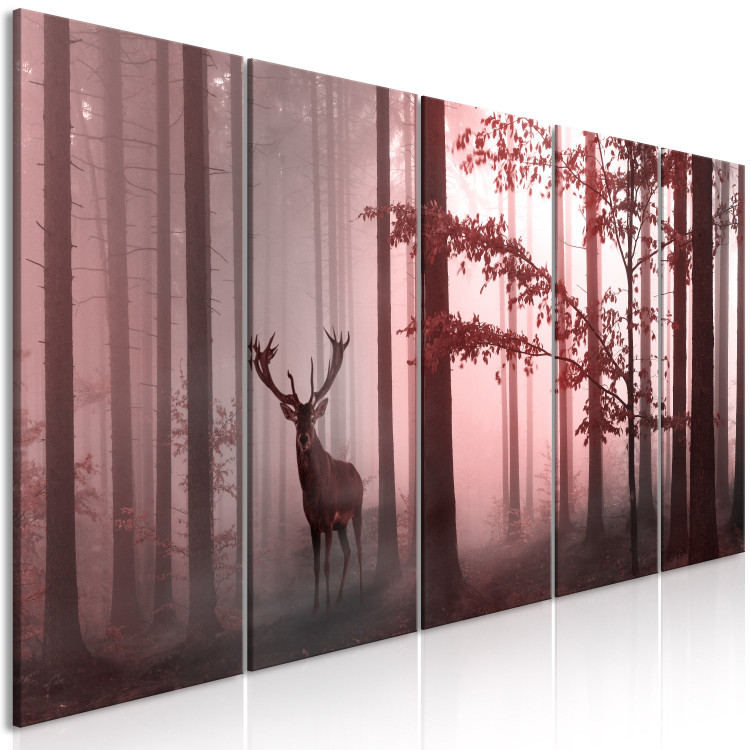Canvas Art Print Deer standing among the trees - a forest landscape in shades of pink 125521 additionalImage 2