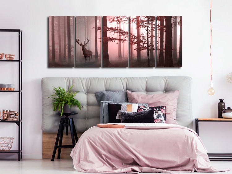 Canvas Art Print Deer standing among the trees - a forest landscape in shades of pink 125521 additionalImage 3