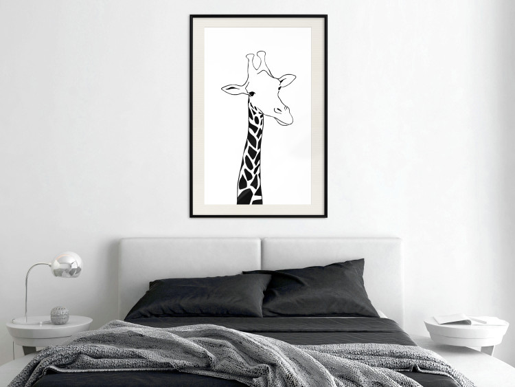 Wall Poster Checkered Giraffe - black giraffe sketch on a contrasting white background 125721 additionalImage 22